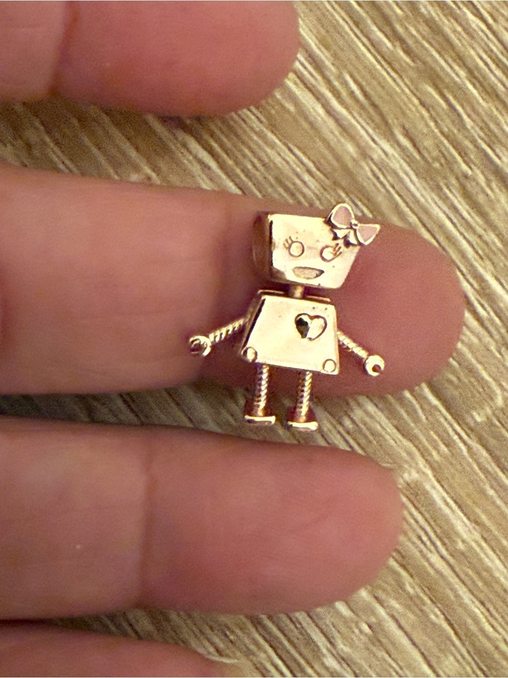 Rose Gold-Tone Robot Charm Pendant - Cute Heart Detail